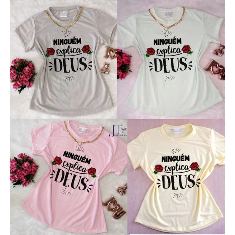Tshirt blusa Gospel Ninguém Explica Deus, blusinha feminina cristã tendência,moda plus size luxo G1 e G2