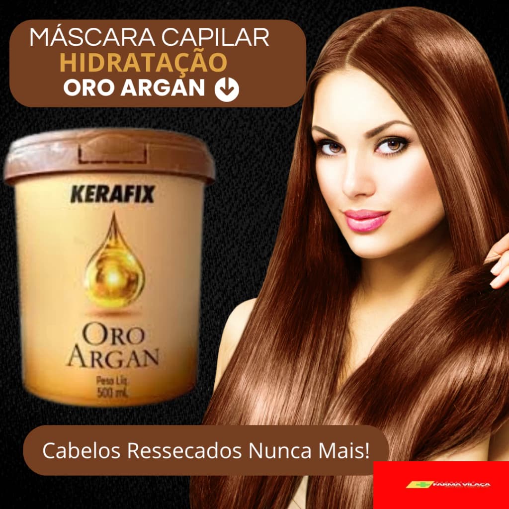 Máscara Capilar Kerafix Oro Argan Hidratação Profunda Brilho Intenso Nutrição e Controle de Frizz Profissional Premium