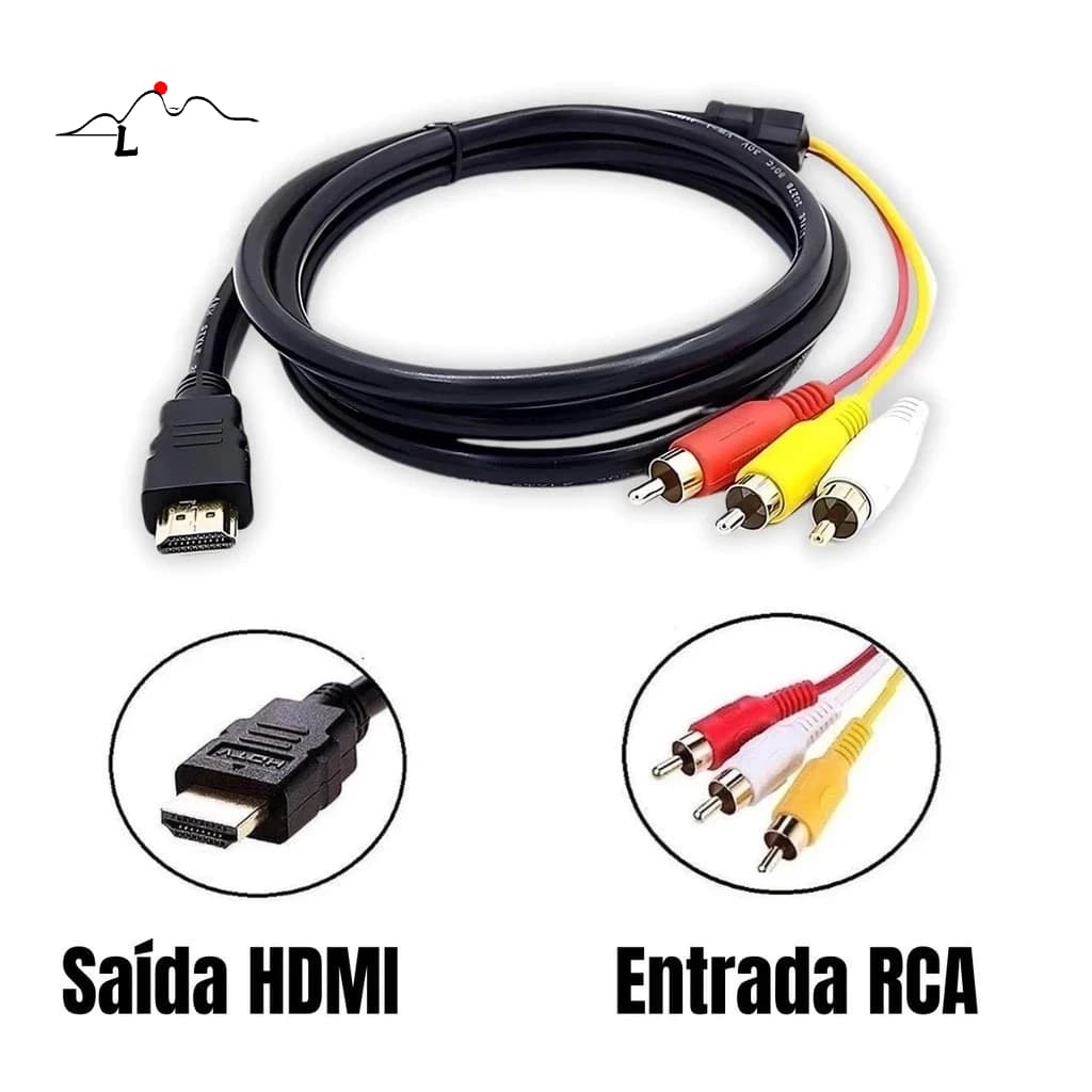 Cabo HDMI Macho para 3 RCA AV - 1,5M - Áudio e Vídeo, Full HD 1080p