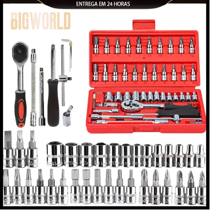 Kit De Ferramentas 40/46 Peças Jogo De Soquetes Chave Catraca Reversível Com Maleta Jogo De Ferramentas Completo
