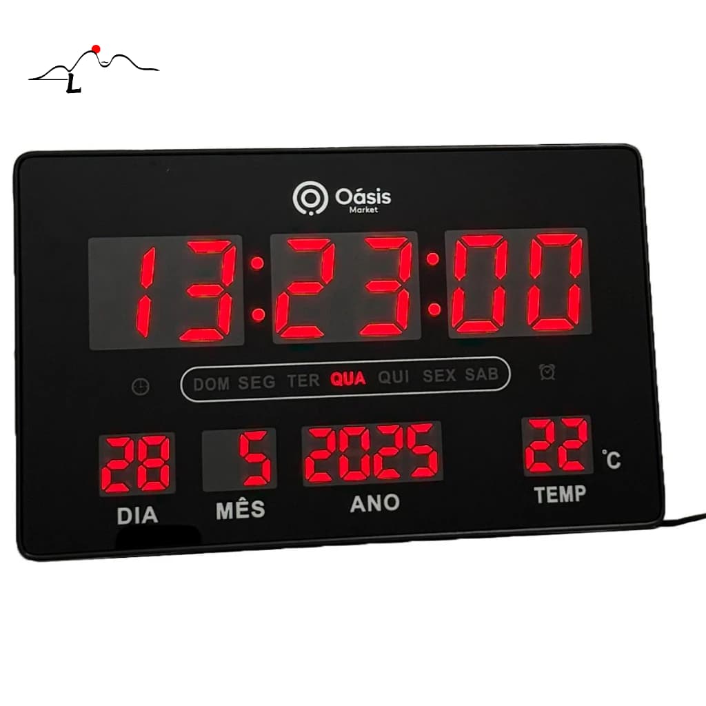 Relógio Parede Digital Grande Calendário Temperatura Le-2132