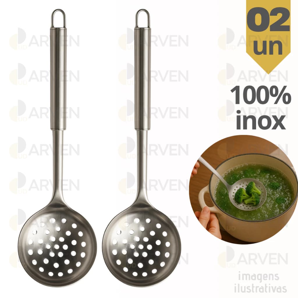 Kit 2 Escumadeira Fritura Grande Batata Inox Batata Pastel Resistente