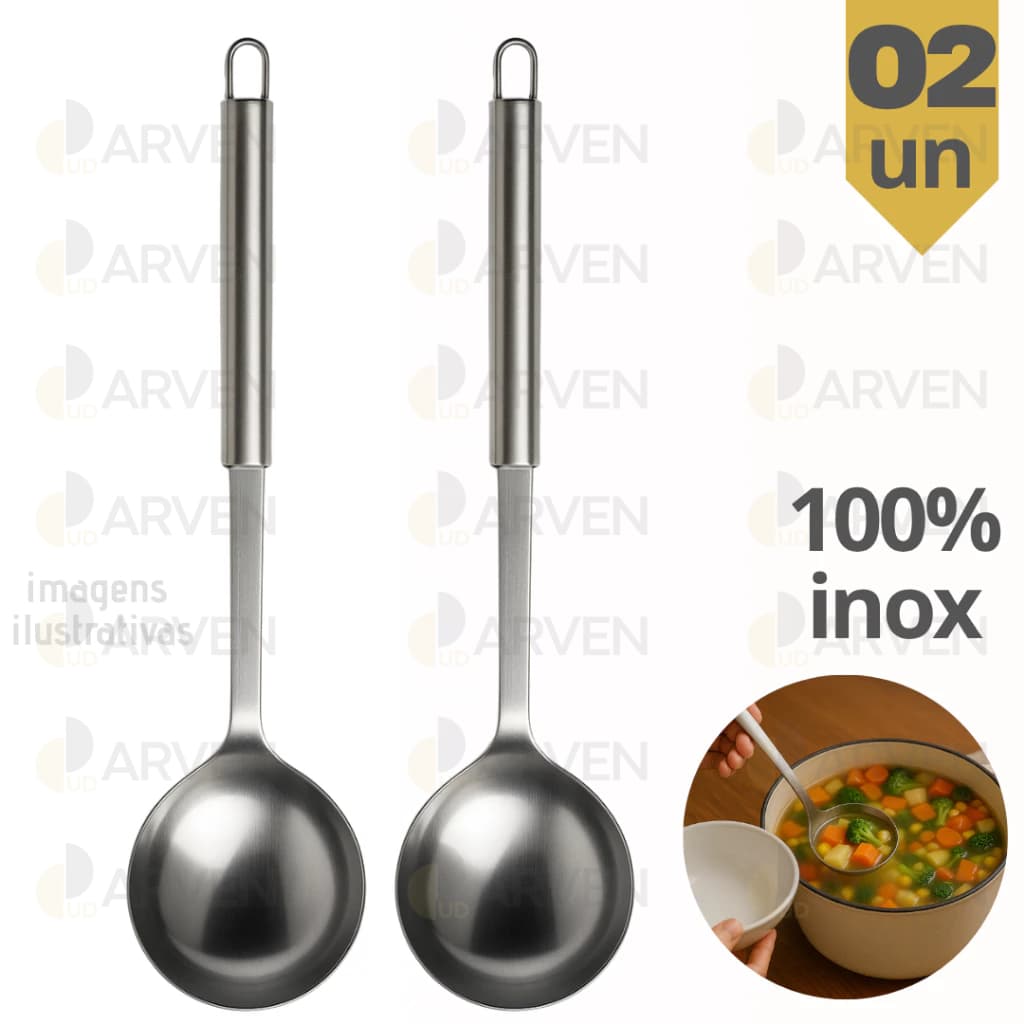 Kit 2 Concha para Molho Metal Inox Sopa Cozinha Talher Feijão