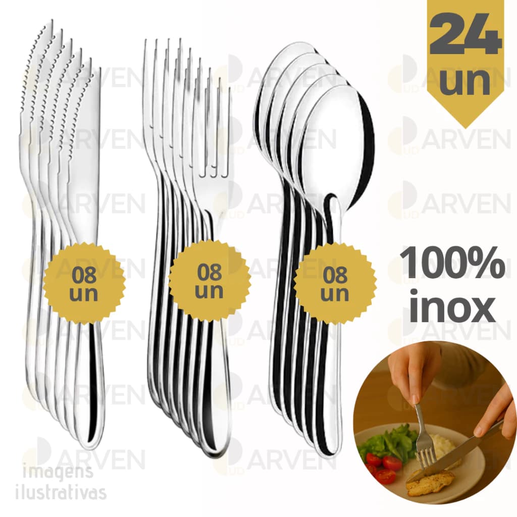 Jogo de Talher 24 Peças em INOX 8 FACAS 8 GARFOS 8 COLHERES