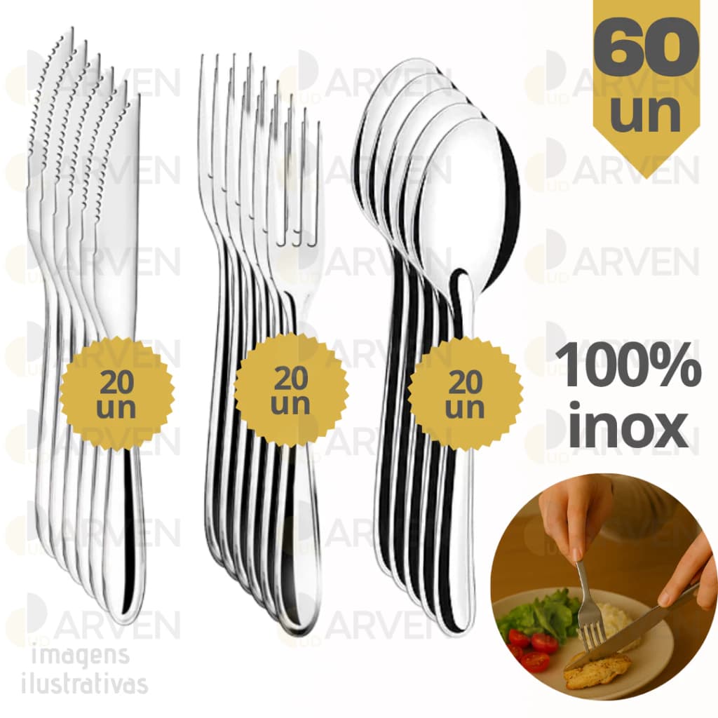 Jogo de Talher 60 Peças em INOX 20 FACAS 20 GARFOS 20 COLHERES