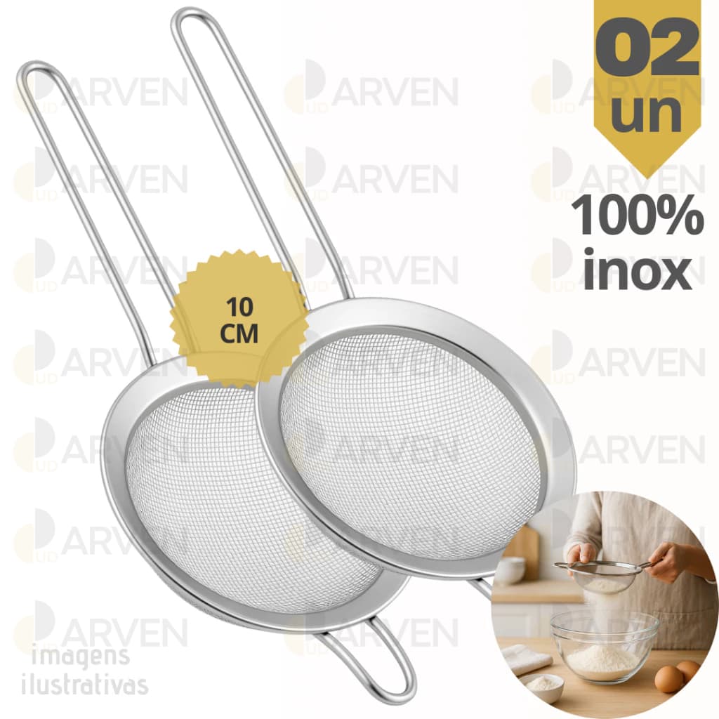 Kit 2 Peneira Coador Manual Em Aço Inox Para Cozinha 10cm