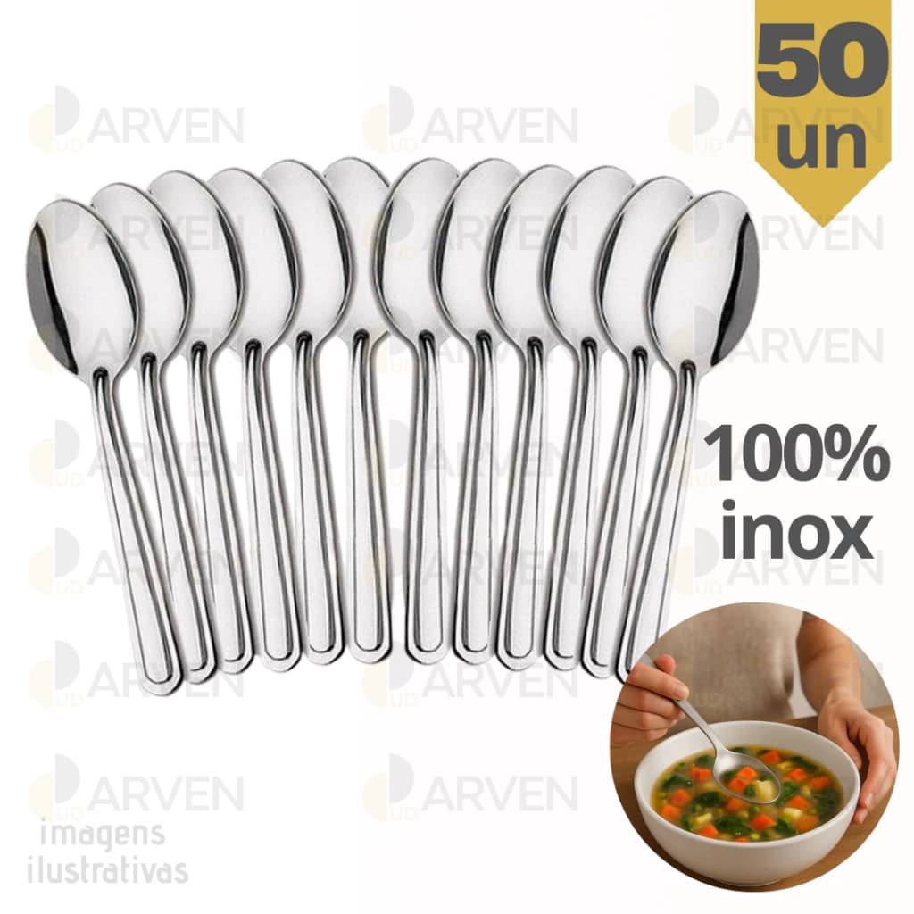 Jogo de Colheres 50 peças Aço Inox Talher Cozinha