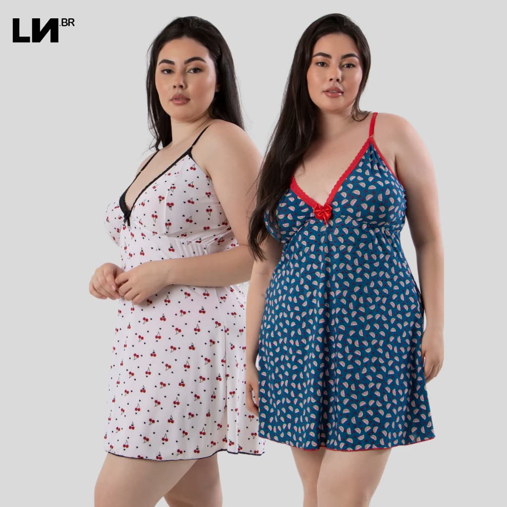 KIT 2 Pijamas Camisola de Liganete Linha Noite Plus Size SORTIDO
