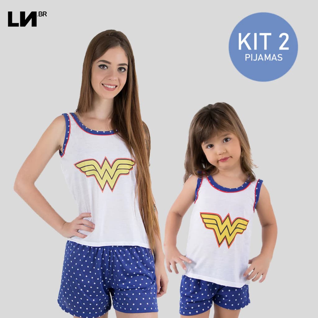 KIT 2 Pijamas Linha Noite Maravilha Mãe e Filha Baby Doll Azul