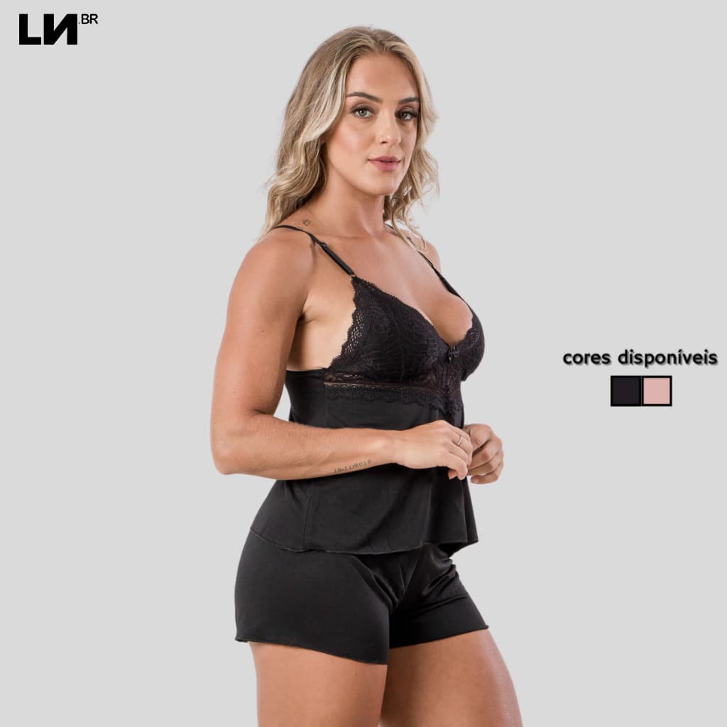 Baby Doll Linha Noite Sem Bojo Joana Liso Detalhe em Renda