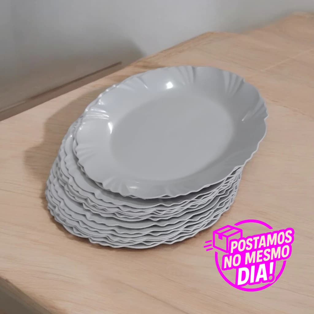 20 Prato Sobremesa Pétala Plástico Branco 17 cm Lavável