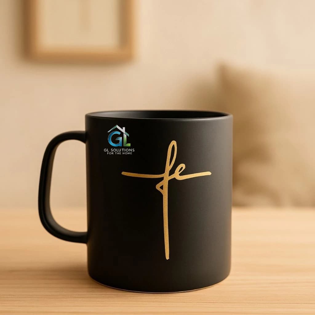 Caneca Fé Preta Kit Com 5 a 30un Plástica Personalizada 300ml Canecas Lembrancinha Igreja ou Culto.