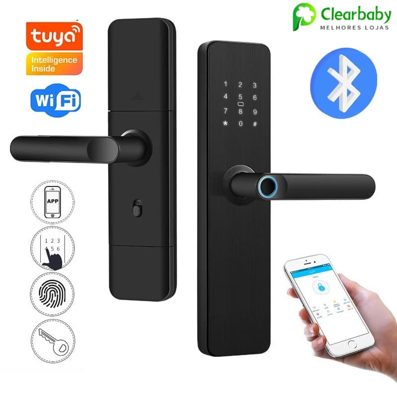 Fechadura Digital Inteligente Biometrica Senha Bluetooth Wifi Tuya Cartao Tag Smart Life Trava Eletronica
