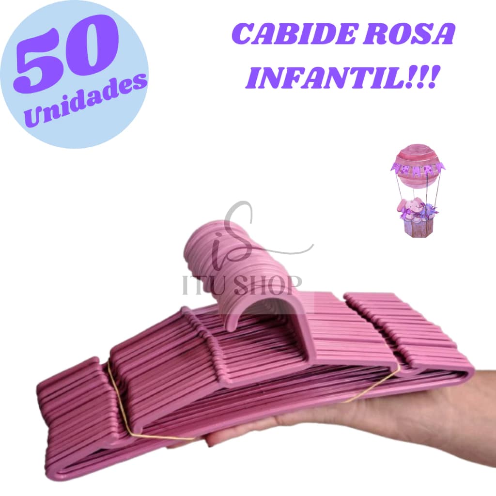 Kit 50 Cabides Infantis para Organização Rosa Enxoval Loja Casa