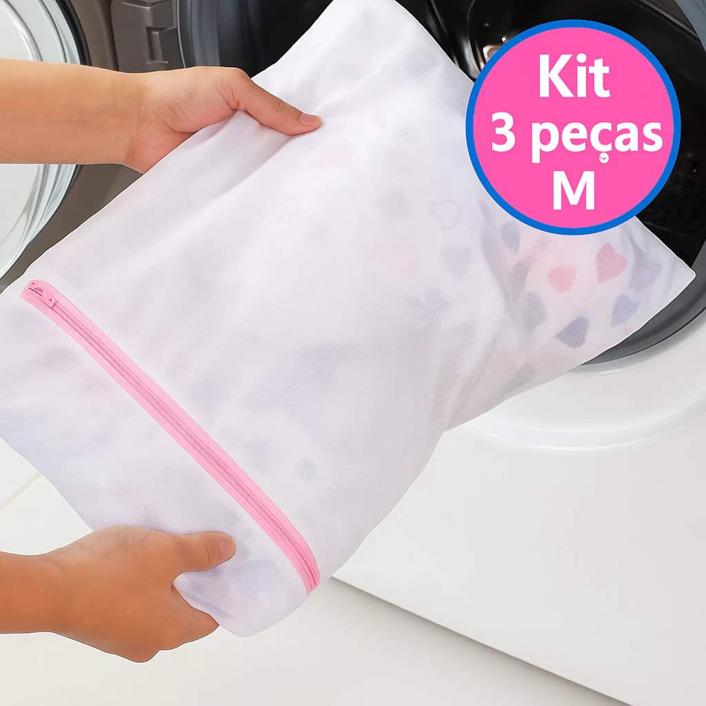 Saco para Lavar roupa na Maquina Lavadora 03 UNIDADES Tamanho M - Envio Imediato