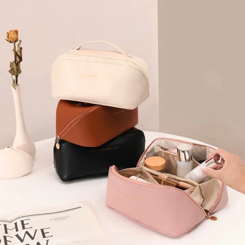 Bolsa Necessaire Feminina para Cosméticos Couro PU Maleta De Grande Capacidade Portátil Viagem