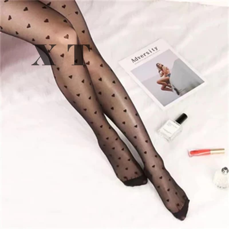 Meias finas estampadas para mulheres adultas, fio 20d preto puro