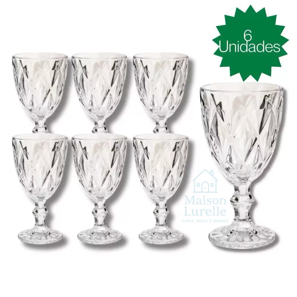 Jogo 6 Taças de Vidro Diamond – 340ml Elegante Para Sua Mesa