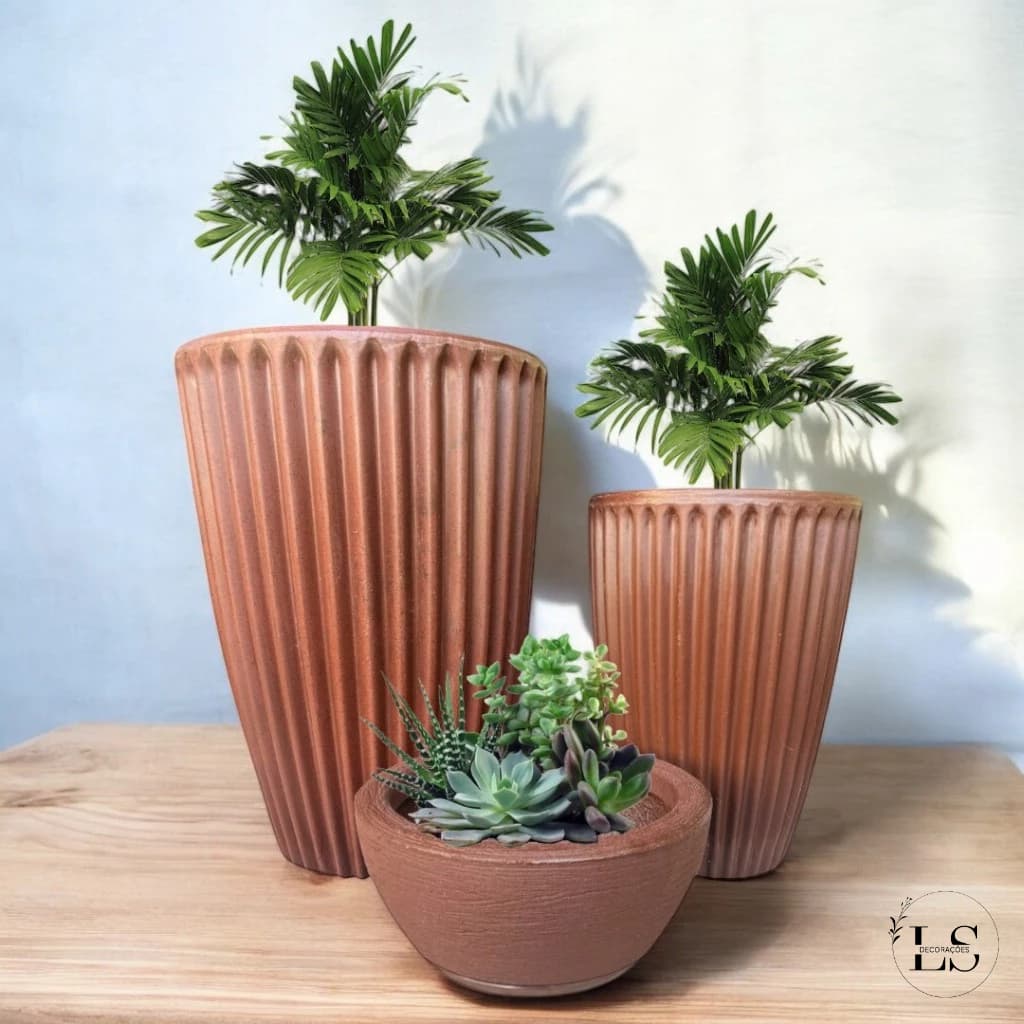 Kit 3 Vasos Decorativos Coluna Romana N°1,2 + Bacia N°1 Planta Flor Jardim Área Externa e Interna
