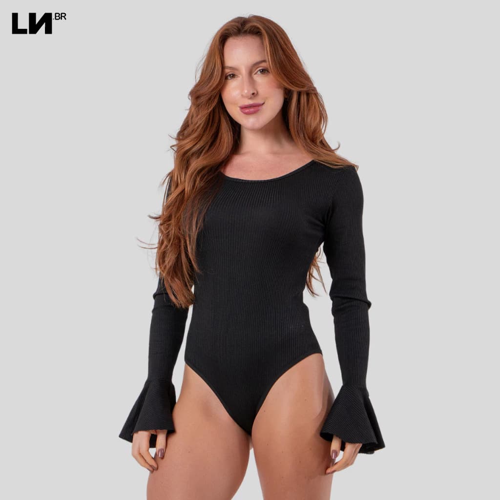 Body Manga Longa Flare Ribana Preto Inverno