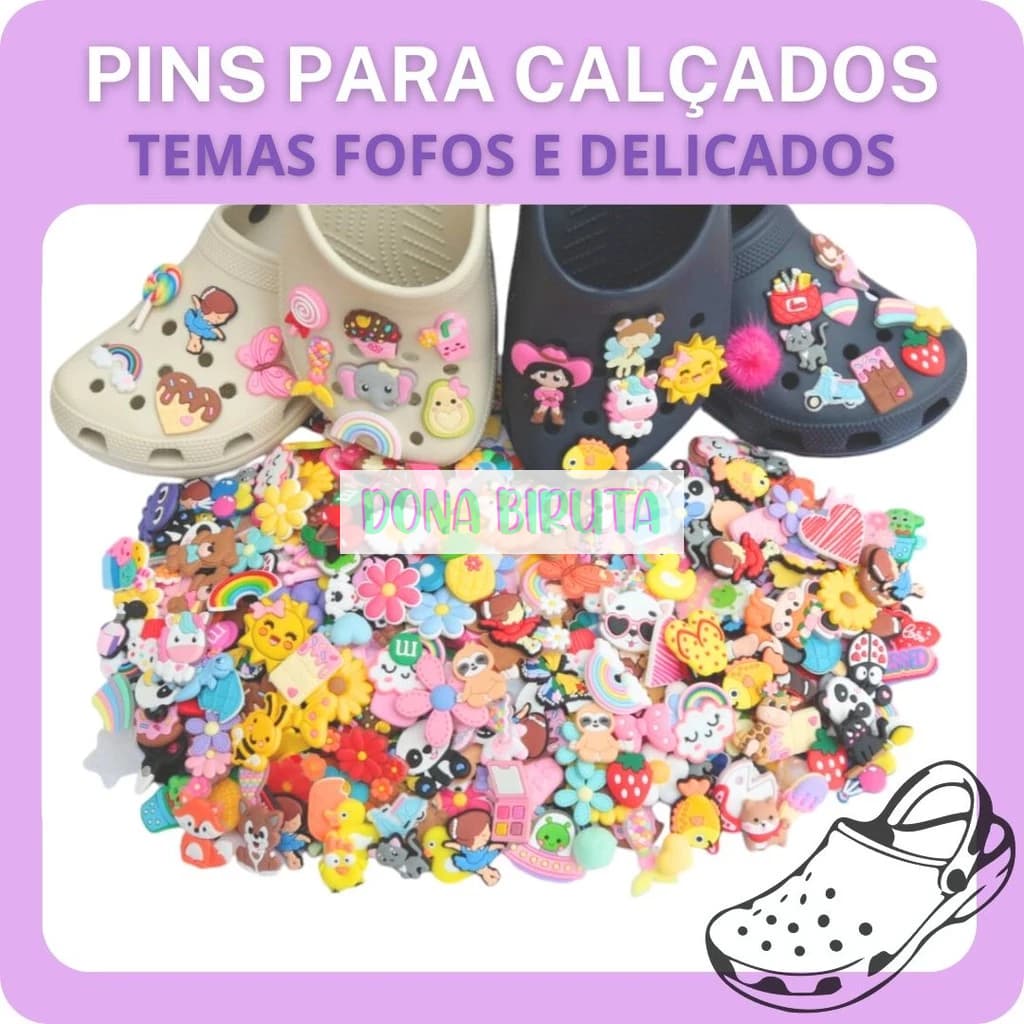 Kit Pins 10 Peças - Enfeites Bottons Pin Para Calçados Temas Fofos e Delicados