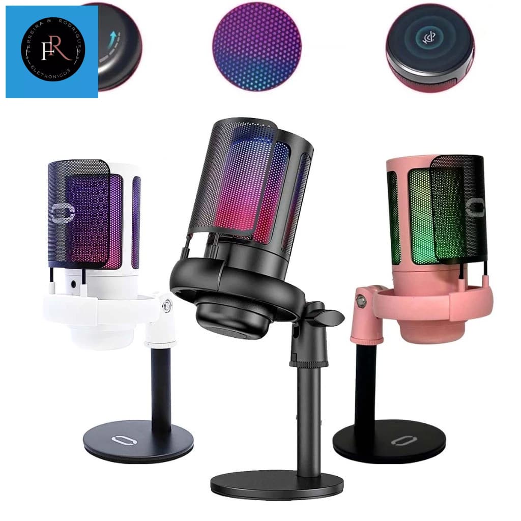 Microfone Condensador Gamer LED RGB Gravação Podcast Kapbom KA-8759