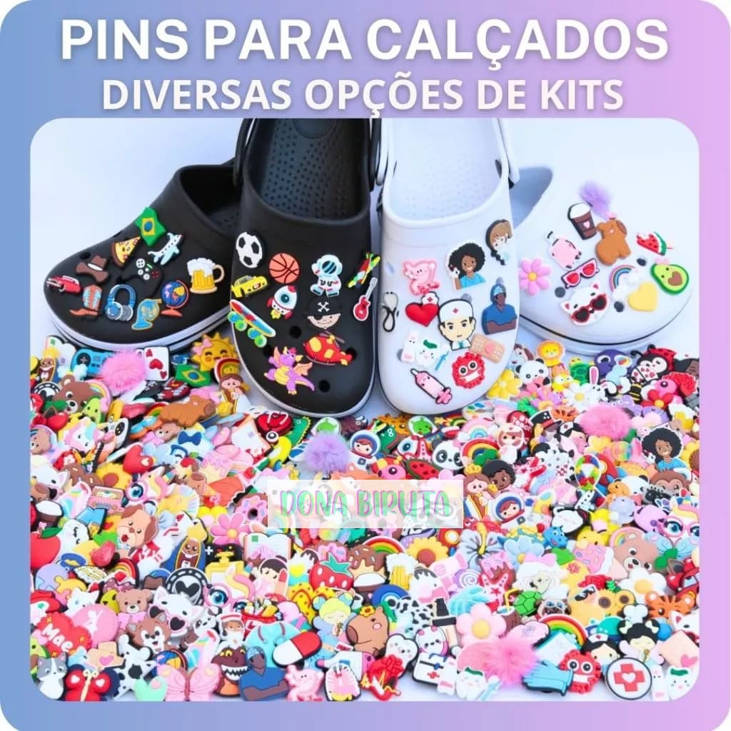 Pins Bottons Enfeites para Calçados – Kit 10 Peças - Diversas Opções