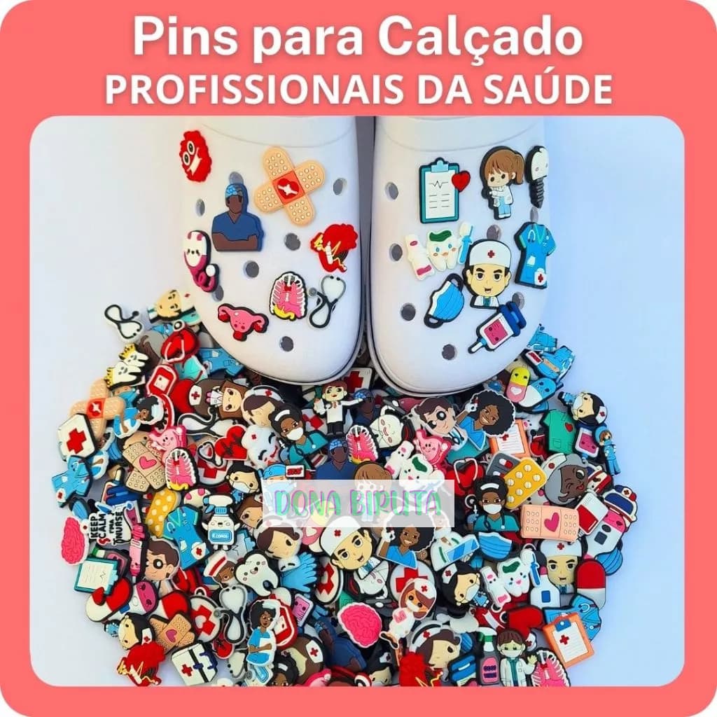 Kit Pins 8 Peças Para Profissionais da Saúde - Enfeites Bottons Pin Para Calçado Babuche