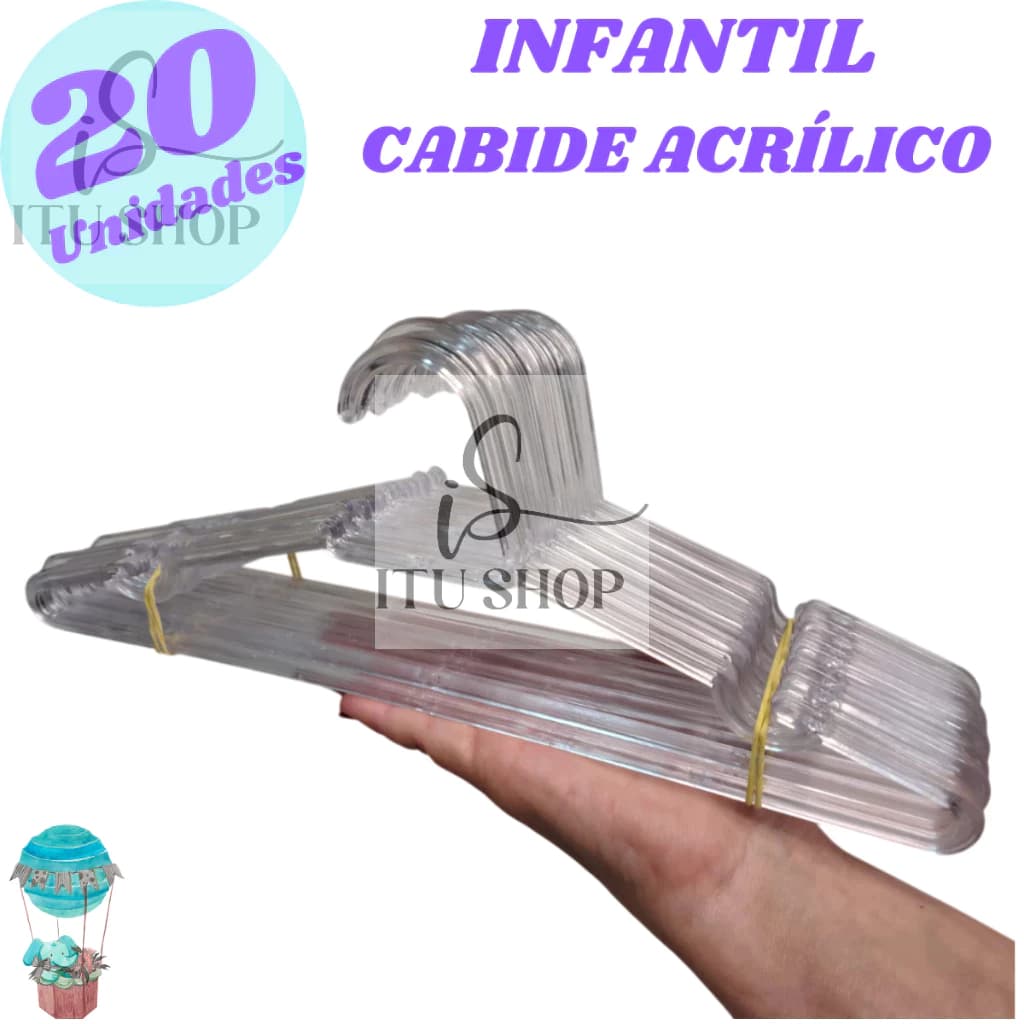 Kit 20 Cabides Acrílico Transparente Infantil Lindos e Práticos