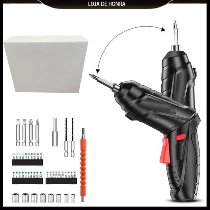 🔥 Envio em 24 horas | Kit Parafusadeira/Furadeira 48 Peças À Bateria Carregador Usb