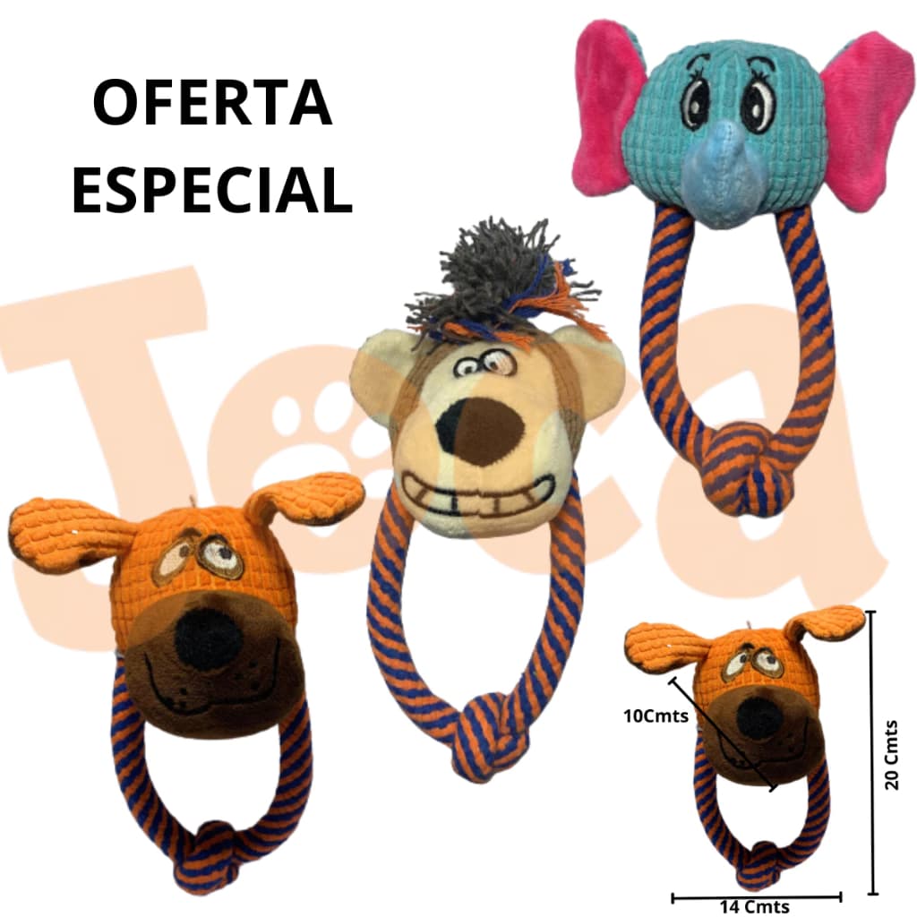 BRINQUEDO MORDEDOR PARA CÃES E GATOS DE PELÚCIA REFORÇADA URSO, CÃO E ELEFANTE C/ CORDA 20CM