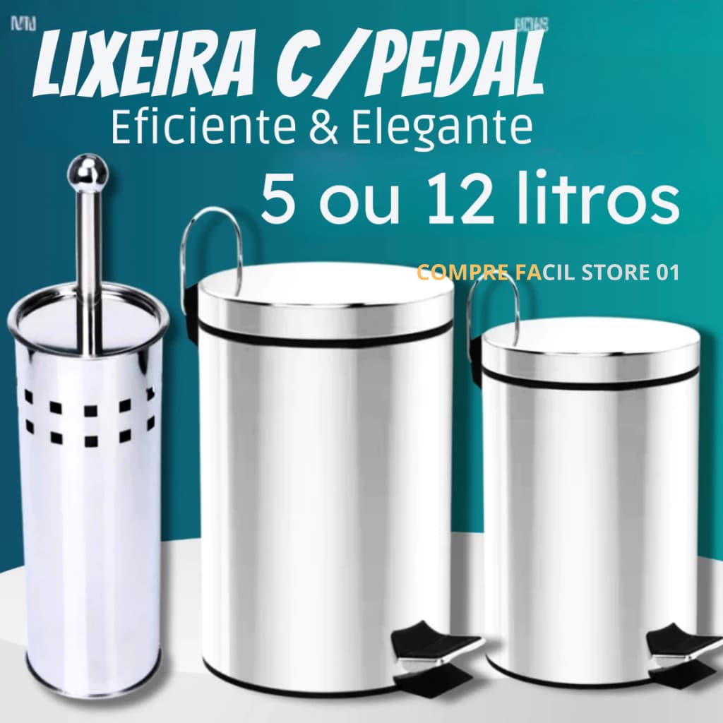 Kit Escova Sanitária Lixeira Inox Limpeza Sofisticada e Durável Modelos de 5L e 12L 100% Qualidade