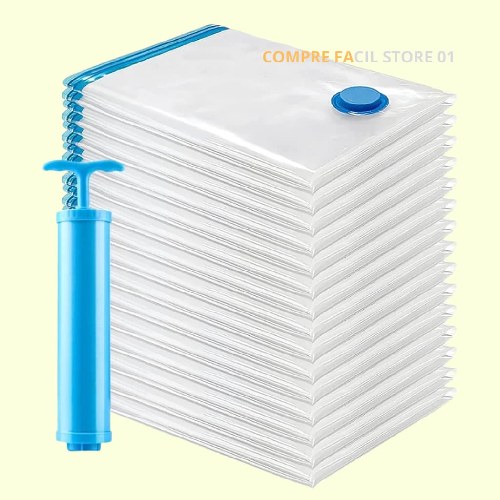 Kit Sacos Organizadores A Vácuo 3 Un 80x120 + Bomba Para Organizar Roupas Mala Viagem Guarda Roupas