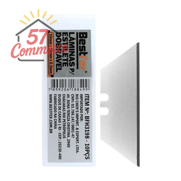 Lâmina Refil para Estilete Dobrável Tipo Triângulo 59 mm x 19 mm. x 0,5 mm. Caixa com 10 peças BFH3198 Bestfer