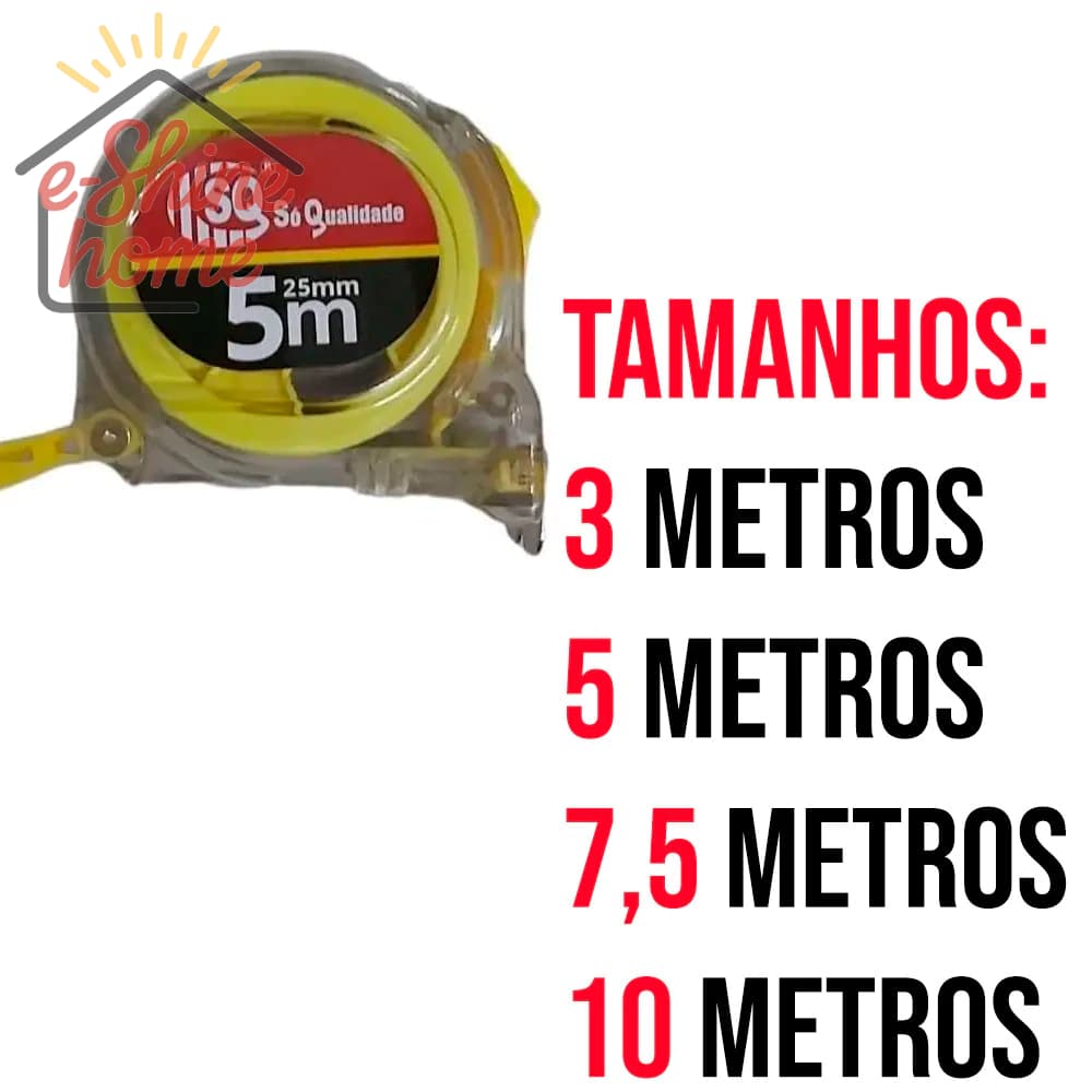 Trena Métrica Estojo Transparente 3m 5m 7,5m 10m Varias Medidas SQ
