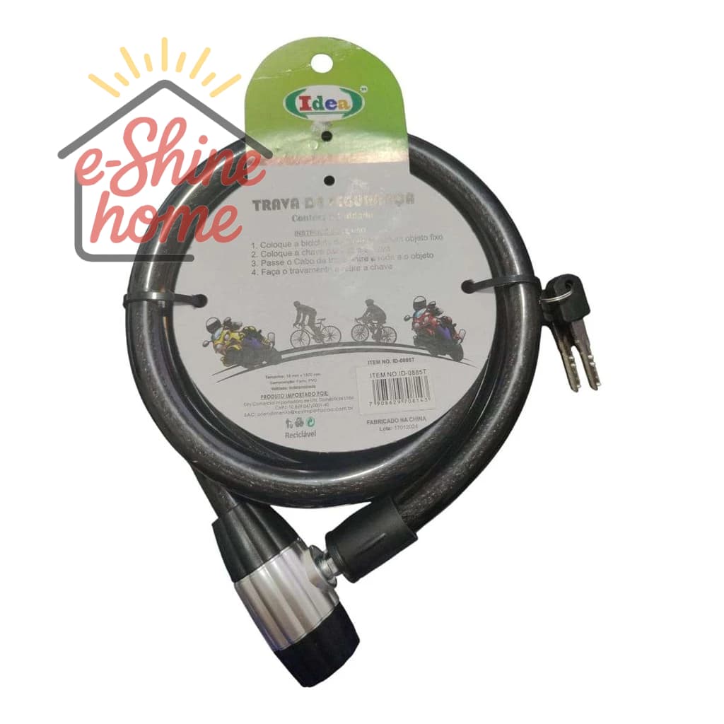 Cabo de Aço Antifurto 1,5m x 18mm com Chaves — Trava Segura para Bicicleta e Moto
