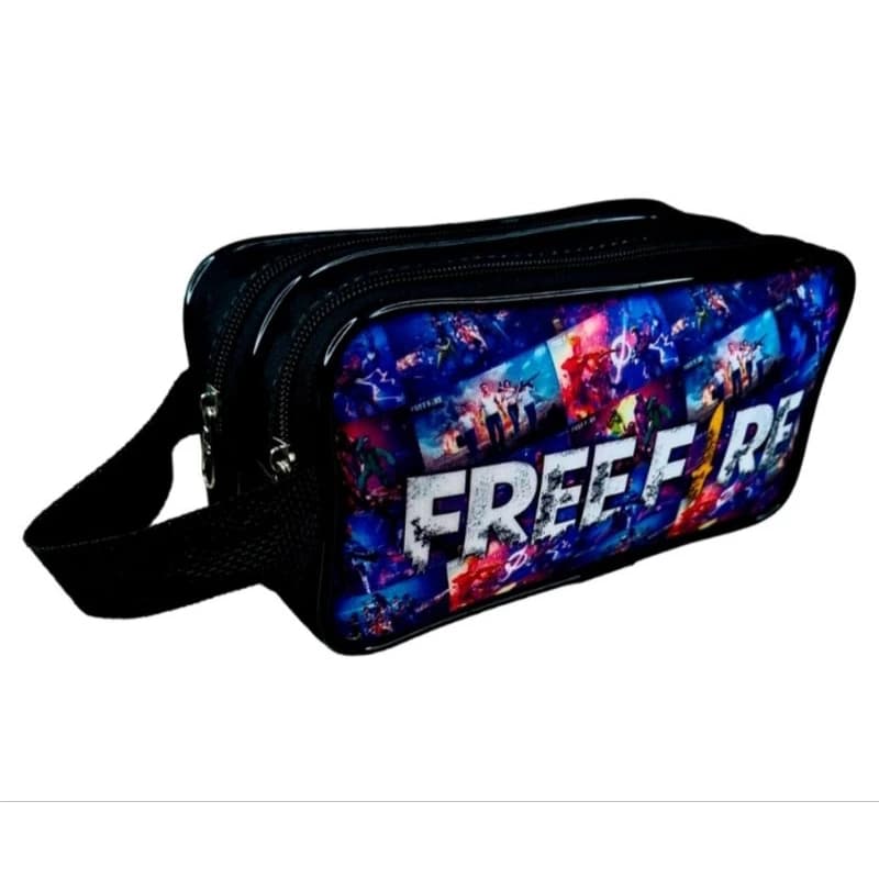 ESTOJO ESCOLAR INFANTIL GRANDE DE MENINO DO FREE FIRE GV COMPARTIMENTO DUPLO.