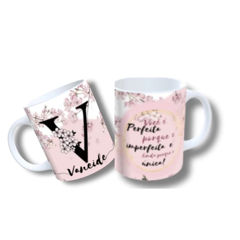 Caneca Alfabeto Floral Personalizada com Nome Presente Criativo