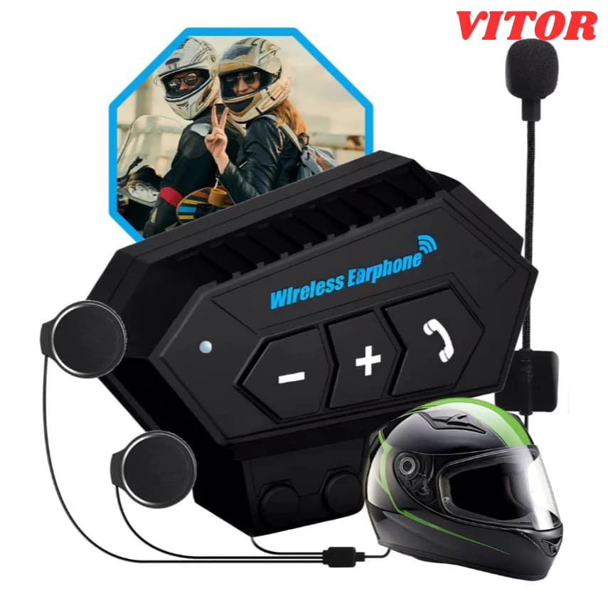 Fone Microfone Intercomunicador Bluetooth Capacete Moto Hard Mic Android iOS VITOR