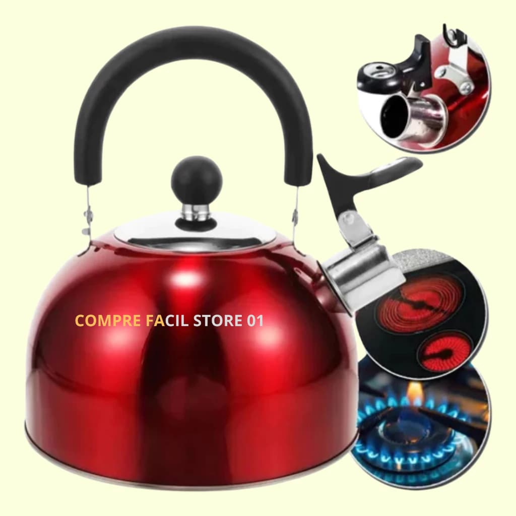 Chaleira Inox Premium 2,5 Litros com Tampa Alça Térmica e Apito para Café Chá Chimarrão - Sortidas