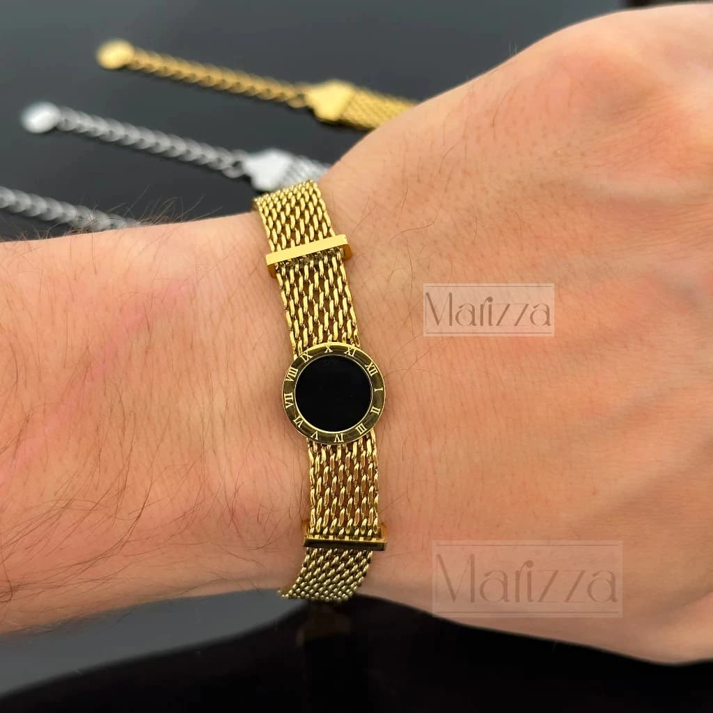 Pulseira masculina malha Bismarck Ouro 18K Aço inoxidável