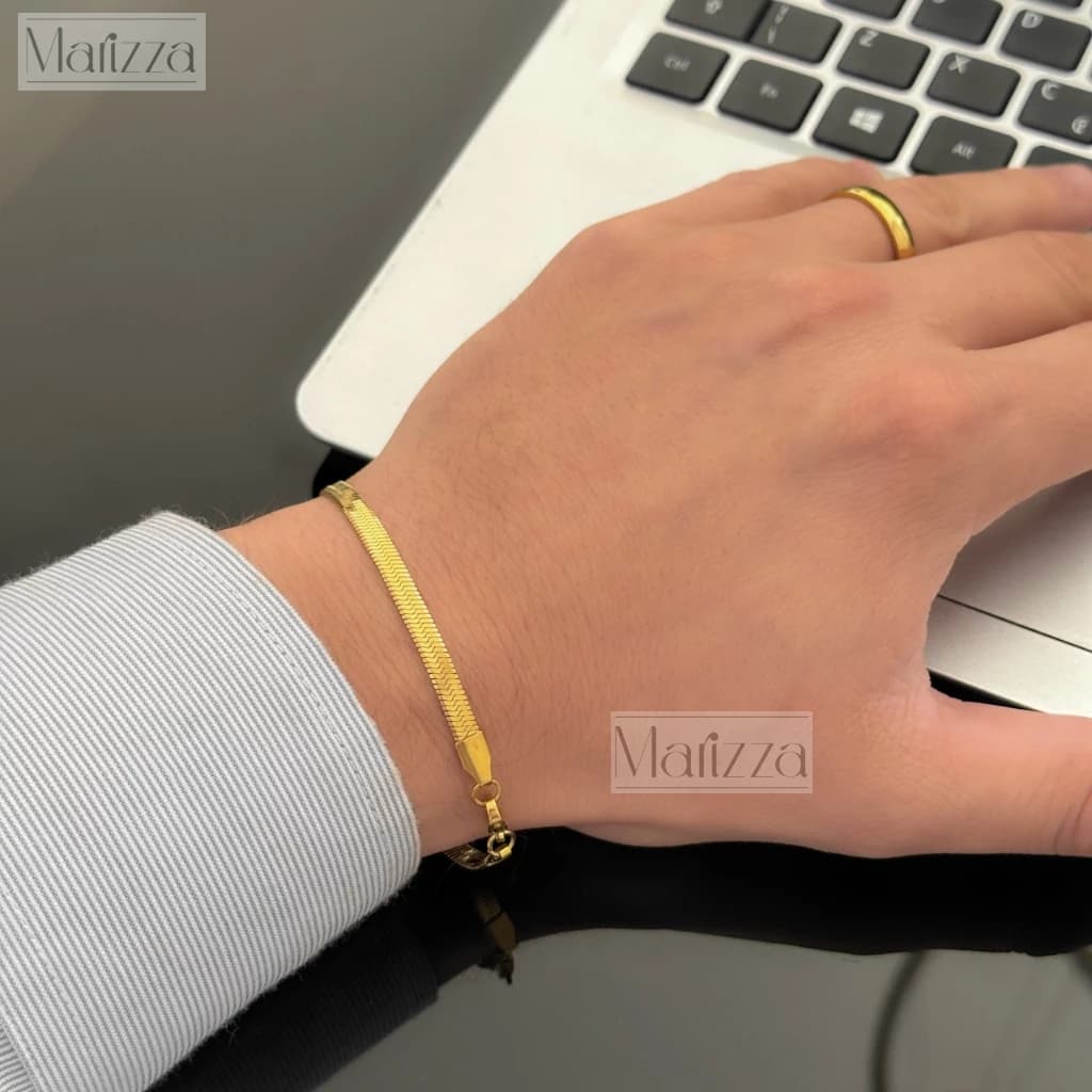 Pulseira Masculina Grossa Ouro 18k aço inoxidável 4mm feminina