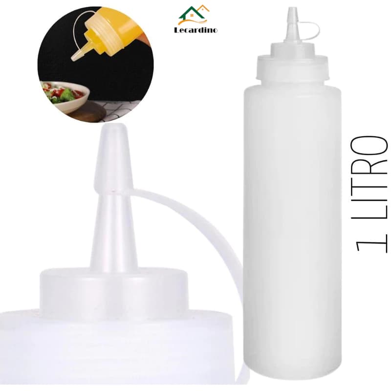 Kit Bisnaga Plástica 4 Peças para Molho Flexível Profissional 1000ml Tempero Ketchup Mostarda Maionese e Pimenta