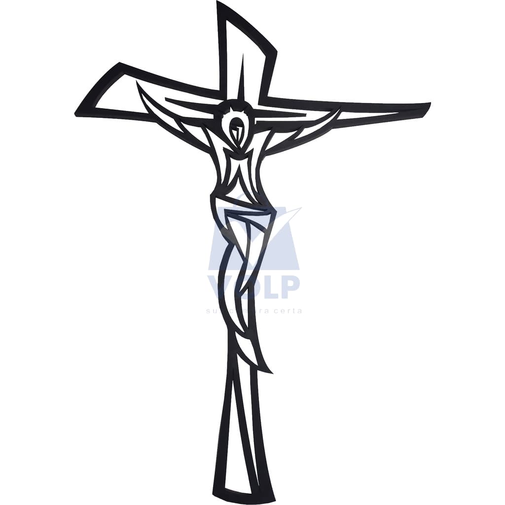 Escultura De Parede Aplique Quadro Decorativo Crucifixo 50Cm Preto Fosco Mdf