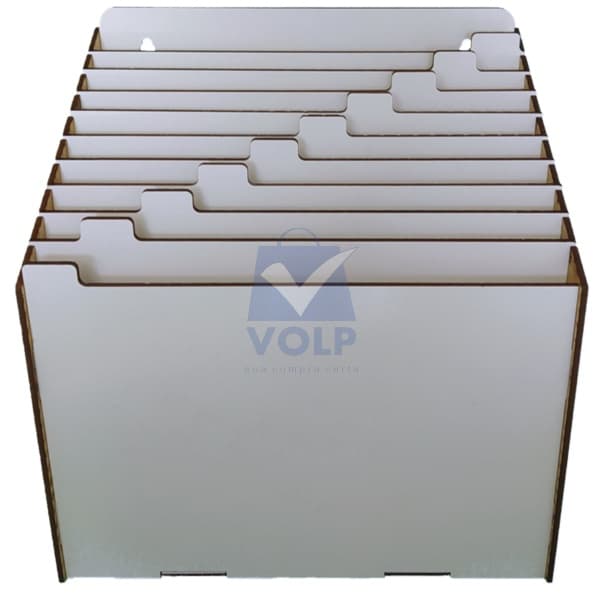 Suporte De Mesa Para Folhas A4 Prontuário Escritório Indústria 10 Divisões Branco MDF Organização