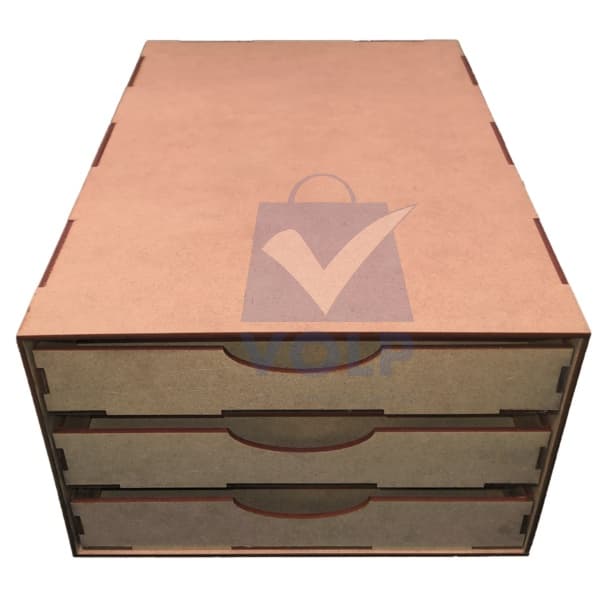 Gaveteiro Organizador para Folhas Sulfite A4 com 3 Gavetas em mdf cru Material para Escritorio