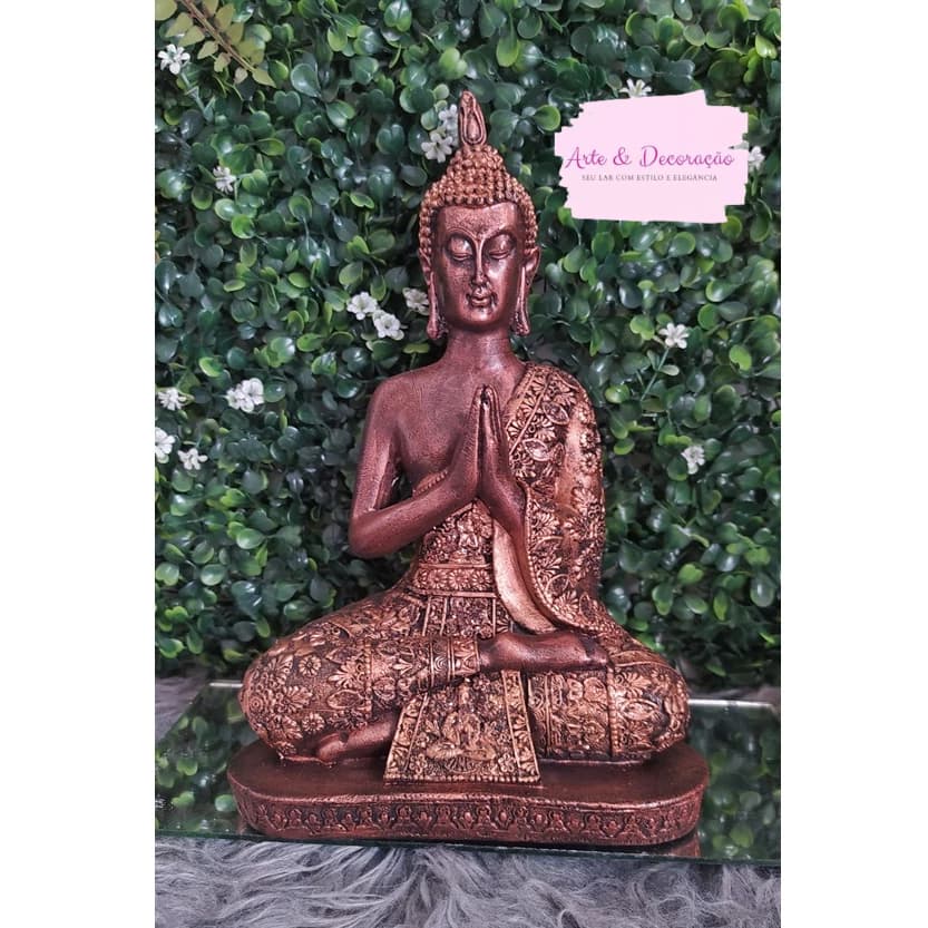 Estatua Buda Tibetano Hindu Sidarta Meditação Orando  estatuas para decoração Pedrarias Dourado Prata Decoração Sala
