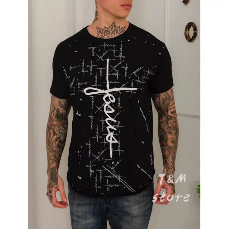 Camiseta long line manga curta Jesus