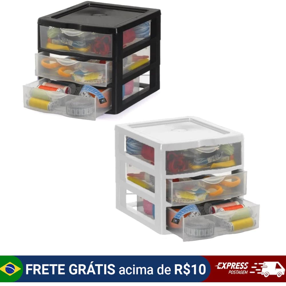 Gaveteiro Plástico Organizador Pequeno 3 Gavetas Nitron