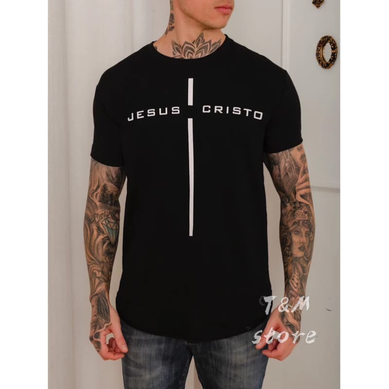 Camiseta long line manga curta Jesus Cristo